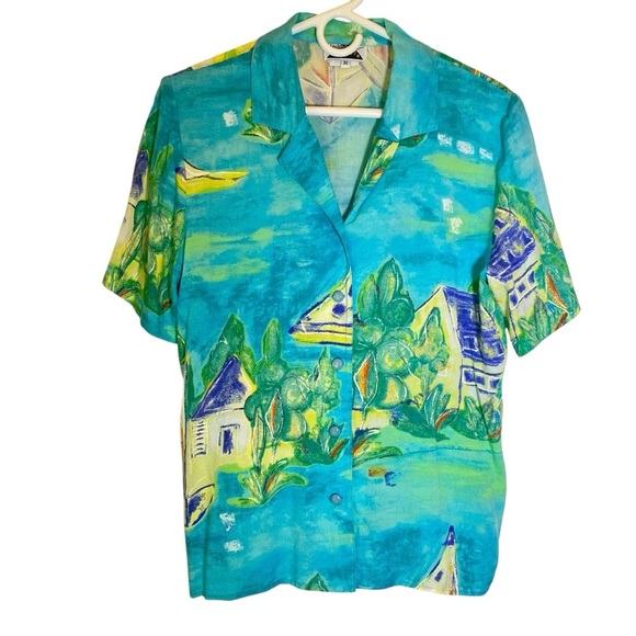 Lindsey Scott Sport VINTAGE Women size M Vibrant summer vacation Button-Up Shirt - Picture 1 of 5